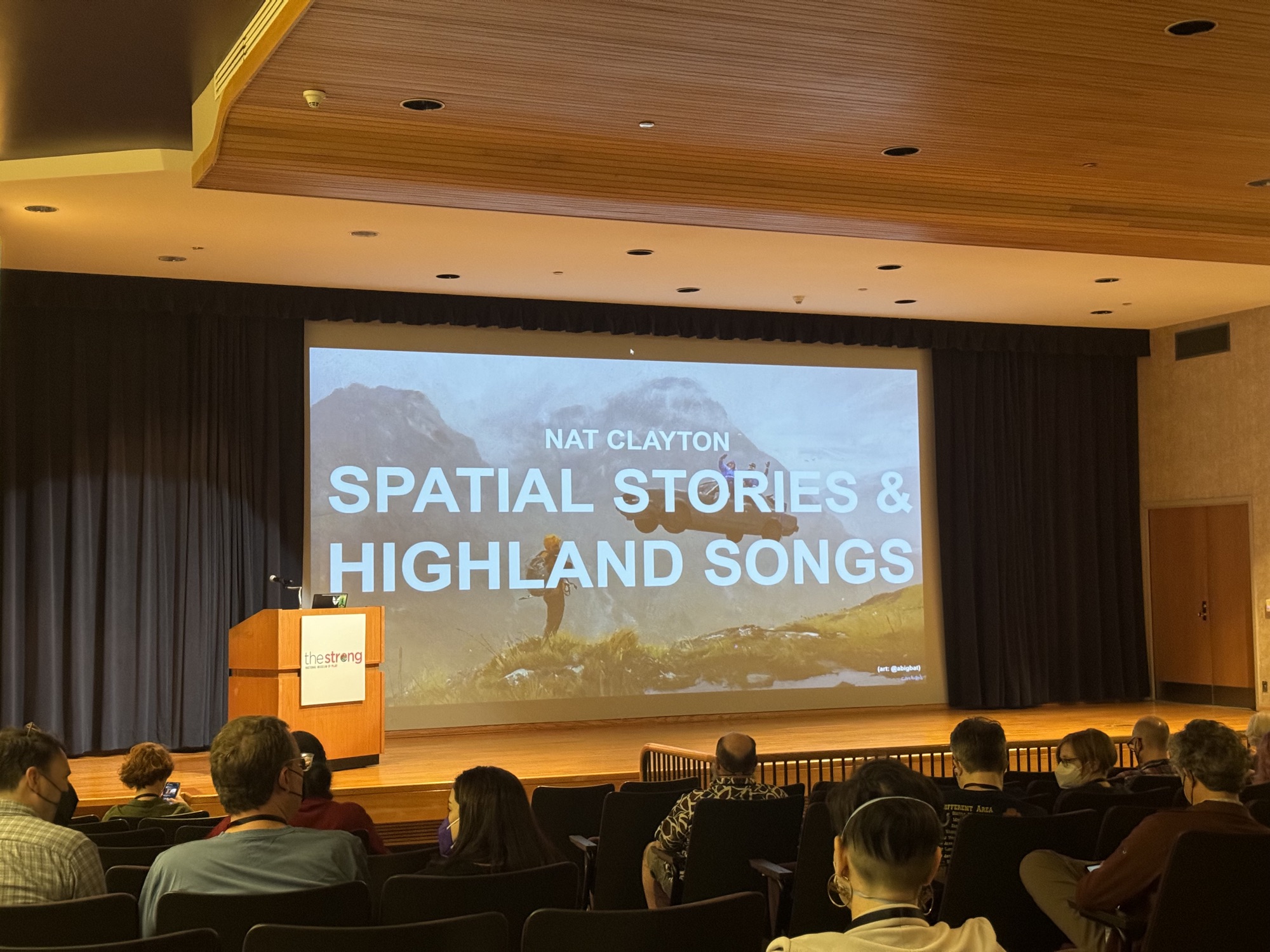 Nat Clayton’s keynote title slide on the big screen in The Strong’s theatre